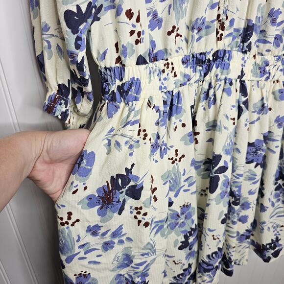 Apiece Apart Mona Long Sleeve Mini Dress Size Medium Painterly Floral Wedding - Picture 5 of 10